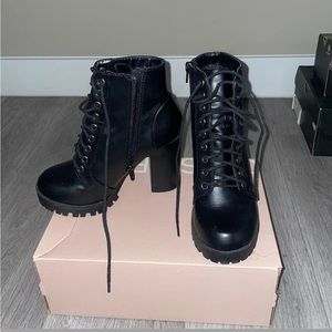 Black Chunky heel combat boots